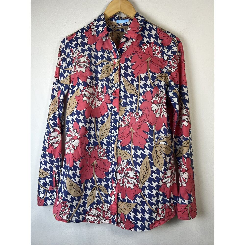 J. McLaughlin Women's cottagecore Floral Houndstooth Shirt Small victorian